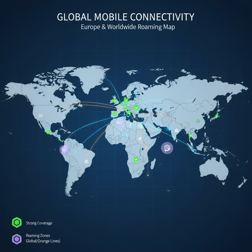 Karte mit Markern für Mobilfunk‑Abdeckung und Roaming