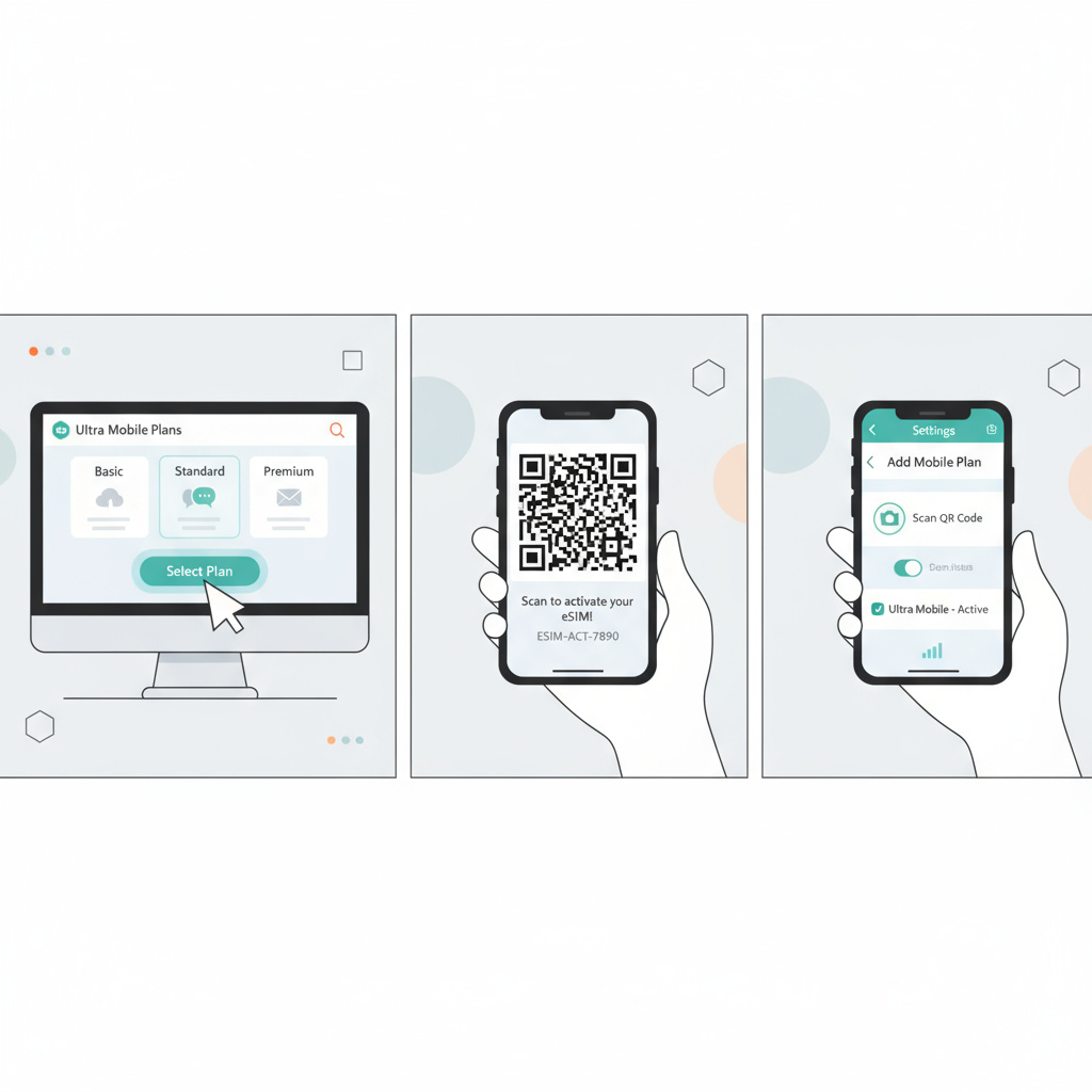 Illustration der eSIM‑Aktivierungsschritte